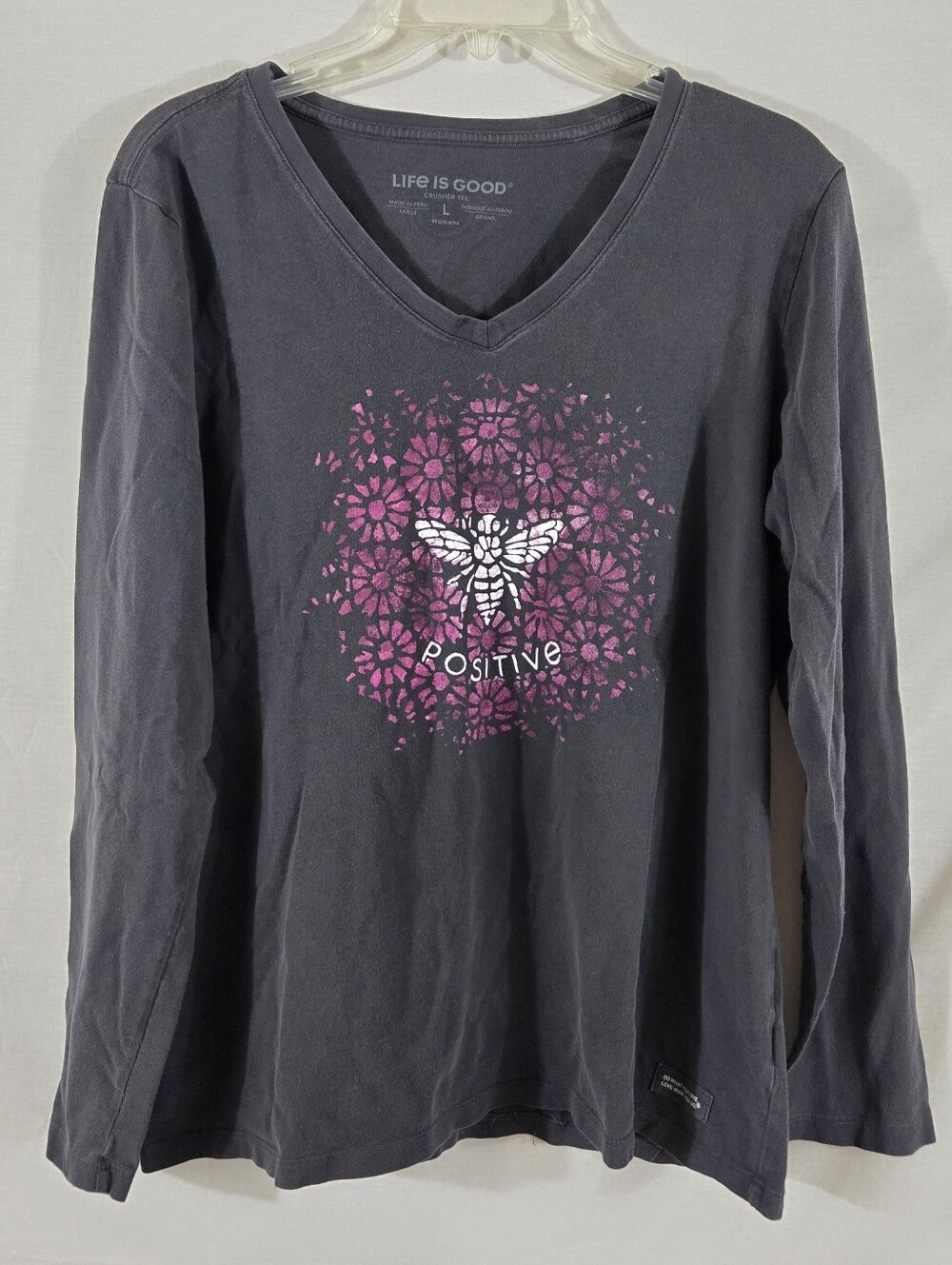 Life Is Good Women's Bee Positive Long Sleeve Crusher T-shirt Size Large